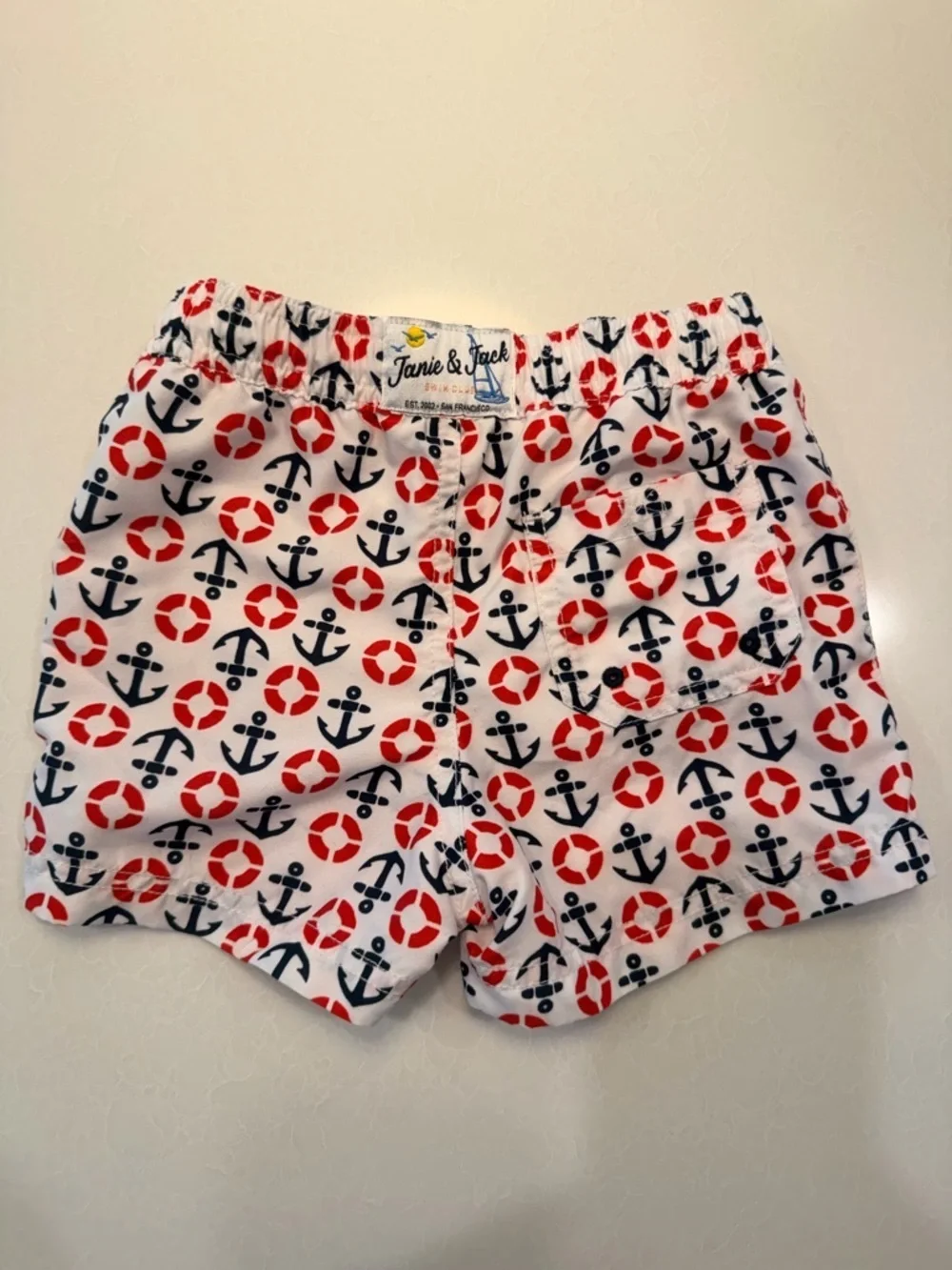 Janie & Jack nautical & Lifesaver Print Swim Trunks - White, Navy & Red! 2T